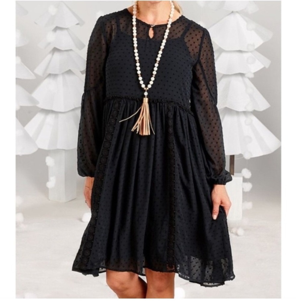 Matilda Jane Babydoll Empire  Waist Charlie Swiss Dot‎ SheerOverlay Dress sz M